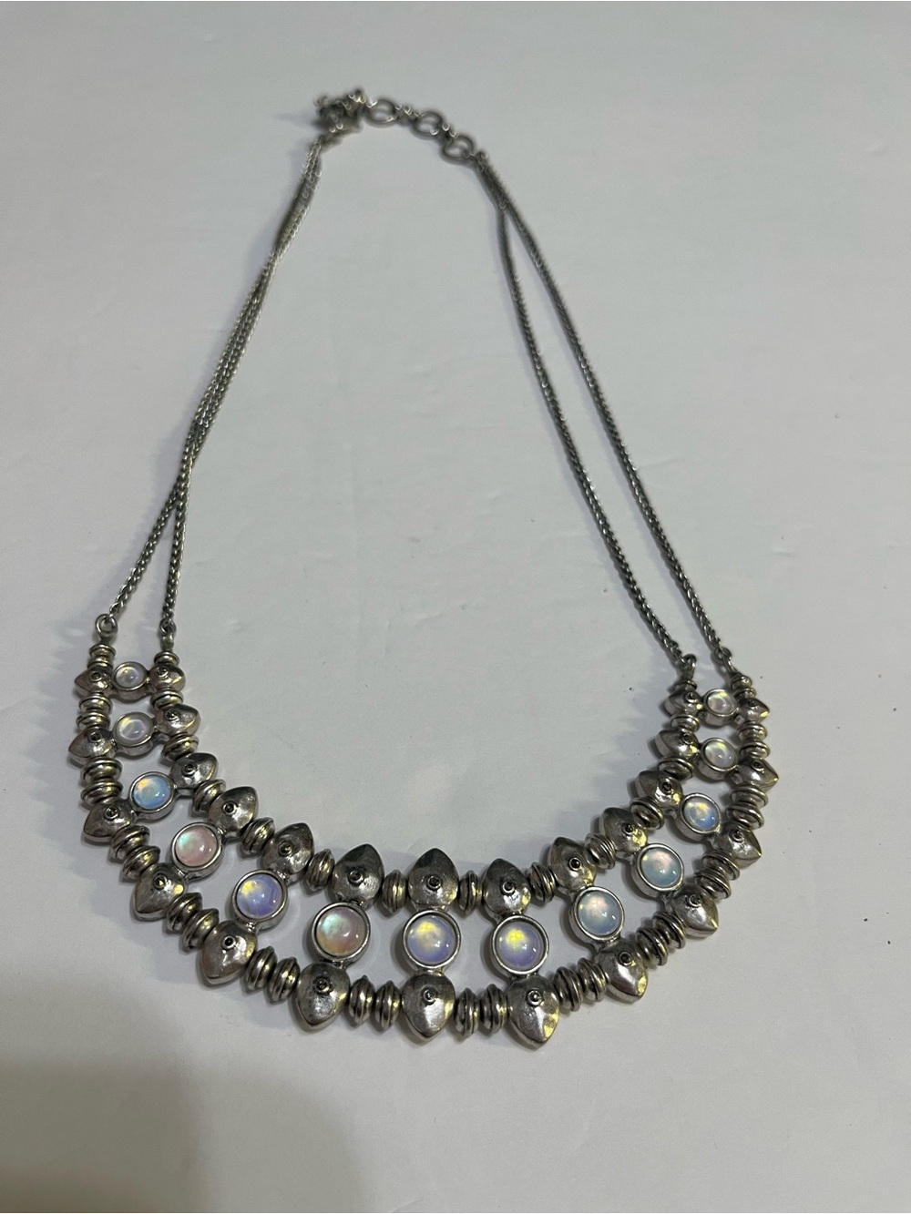 Silver-Tone Indian Vintage Mop Bead Double Strand Necklace